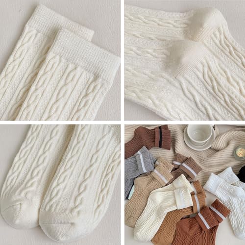 3 Pairs Cable Knit Crew Socks - Women's Y2K Cute Preppy Warm Aesthetic Socks for Fall Winter 20244