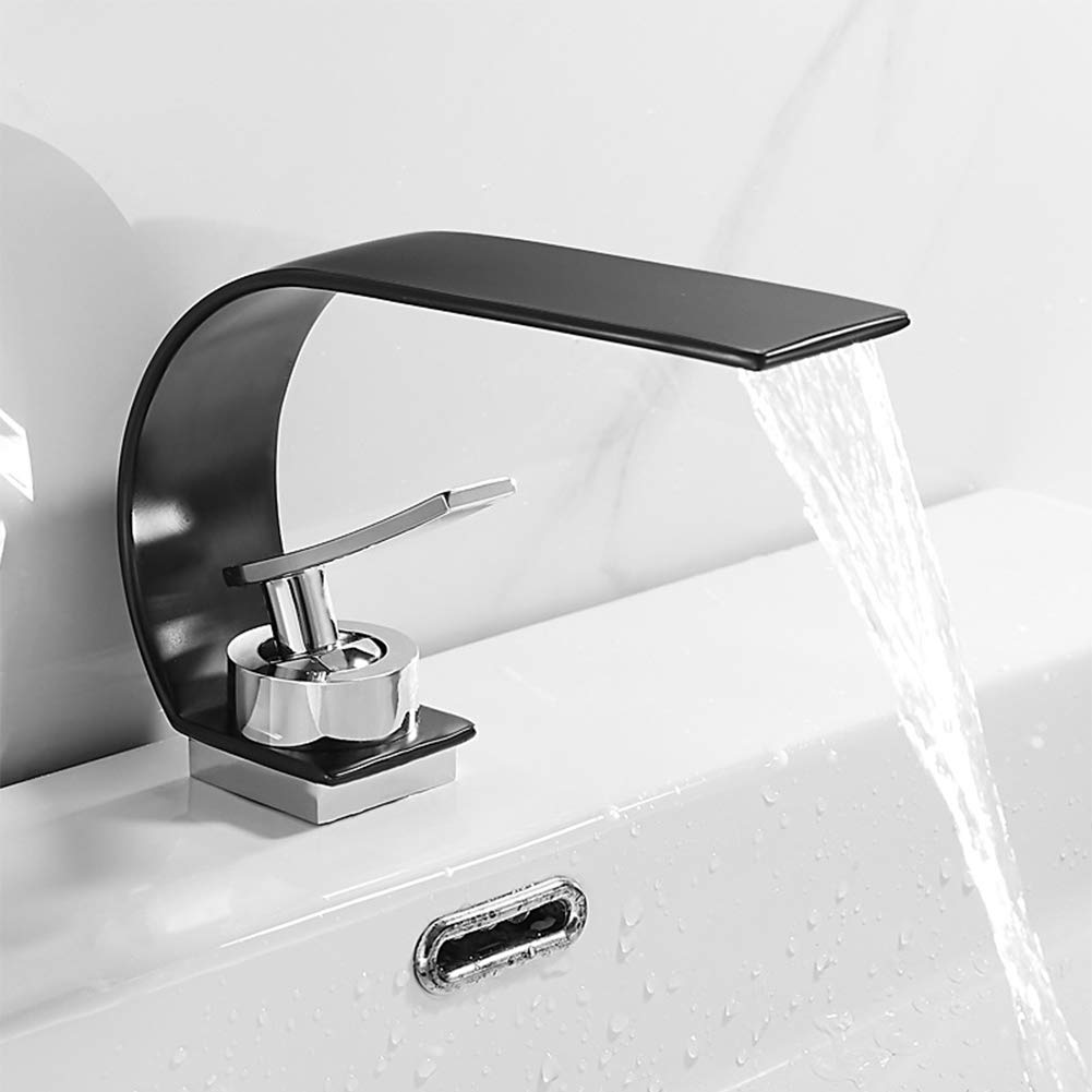 Cascada Grifo De Baño Grifo De Lavabo Estilo De Moderno Latón Monomando Mezclador Baño Agua Fria Y Caliente Disponible, Grifo De Cuenca, Negro