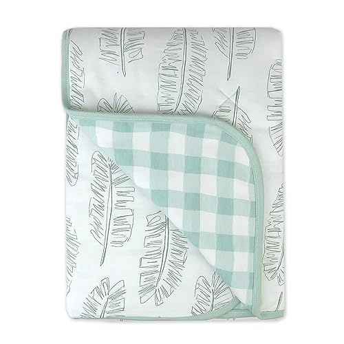 Image of HonestBaby Reversible Baby Blanket 100% Organic Cotton for Infant Boys, Girls, Jumbo Leag Sage, One Size