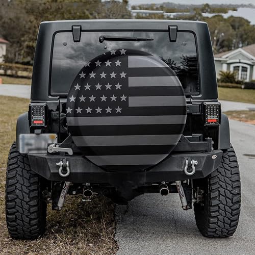 Image of Spare Tire Cover, Weatherproof Universal Wheel Protectors with Gray American Flag, Spare Tire Covers for RV Camper Travel Trailer SUV Truck 15'', GrayFlagTireCover 15