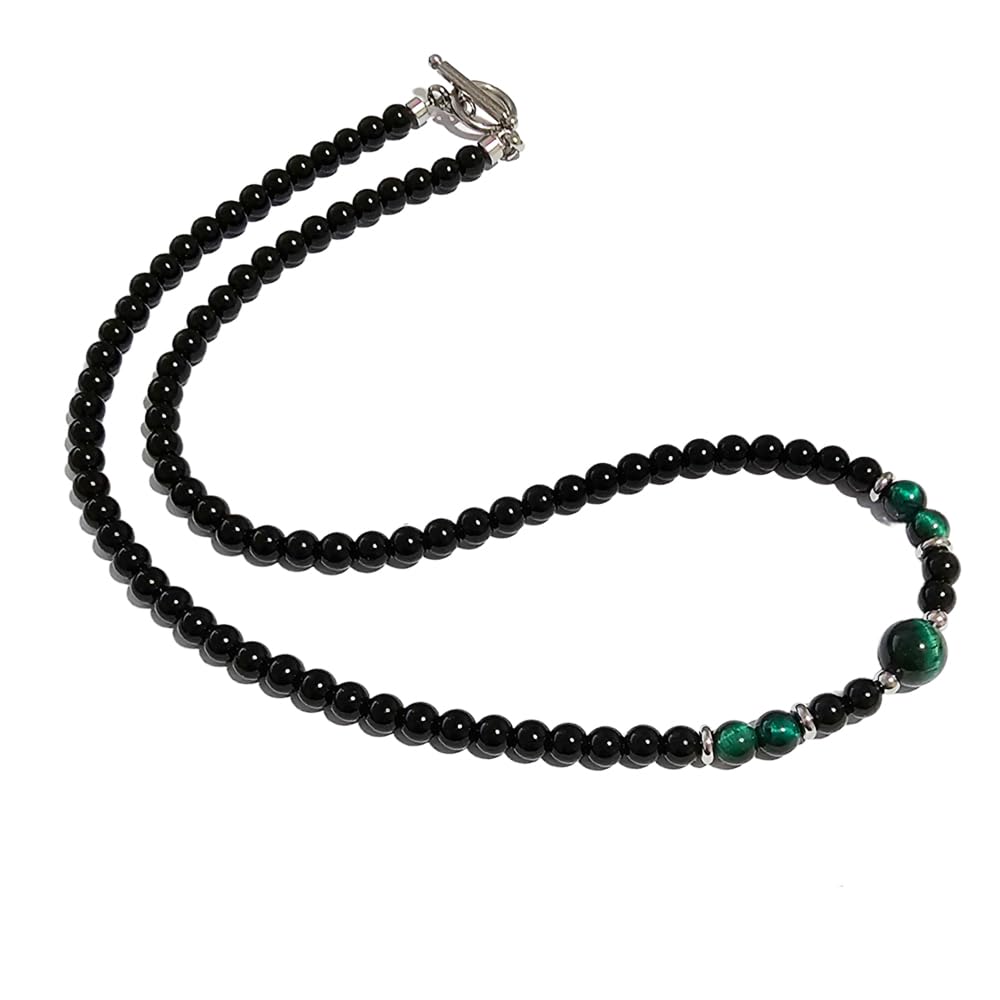 Collar de Cuentas para Hombre | Collar de Cristal Curativo de Piedras Preciosas Naturales hecho a mano para Hombres Turquesa de ojo de Tigre de ónix Negro