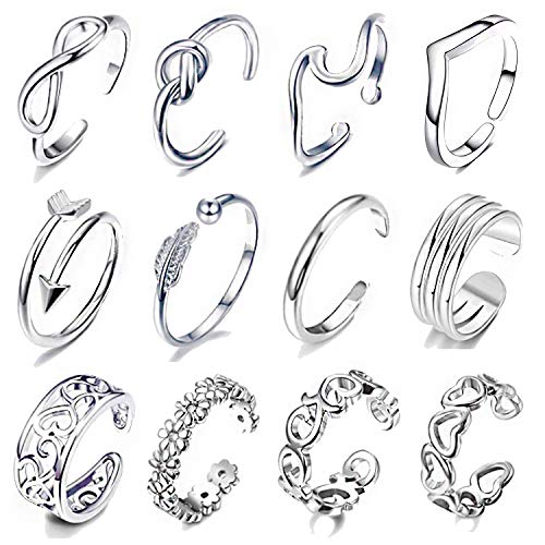 Open Toe Rings Adjustable Hypoallergenic Knuckle Ring Flower Knot Joint Tail Band Fingers Rings Foot Jewelry 12 Pcs