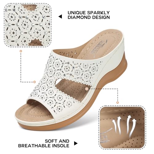 Image of SHIBEVER Wedge Sandals for Women Dressy: Summer Slip On Womens - Slide Comfortable Walking Platform Sandals