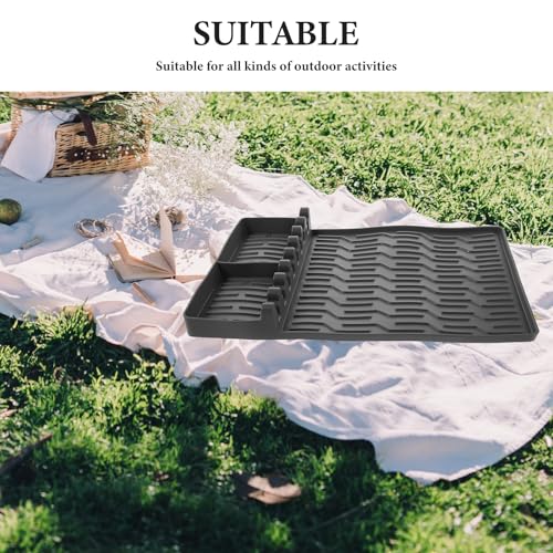 Tapis de cuisson grand format en silicone gris pour spatule et ustensiles