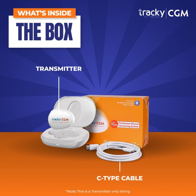 Image of Tracky CGM Transmitter Only - Reusable Bluetooth Continuous Glucose Monitoring Transmitter, Real-Time App Sync, Rechargeable, Waterproof, Compatible with Tracky CGM Sensors