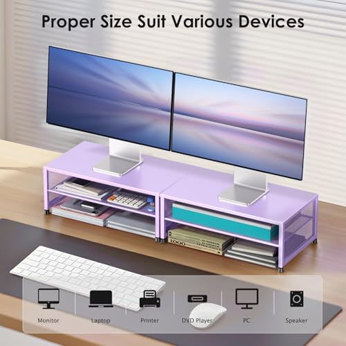Image of ECOLOVI 2-Tier Computer Monitor Stand Riser, Printer & Laptop Stand, Office Desk Accessories, Workspace Desk Organizer for Home Office Supplies, Purple