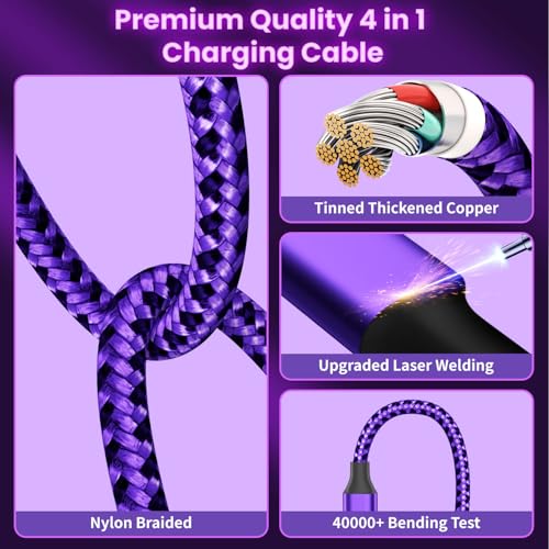 Image of Travel Essentials 4in1 Multi Charging Cable for iPhone Watch Charger,USB A to Dual Type C /IP /iWatch Charger Travel Chargers for Multiple Devices Compatible with iWatch Series&iPhone 17-12 3Packs, 5FT