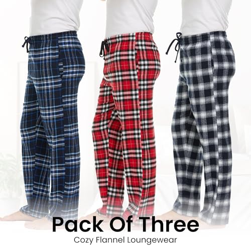 Pajama Pants for Men - 3 Pack Pajama Bottoms - Cotton Blend Flannel Plaid Lounge Pants, Comfortable PJ Pants 5