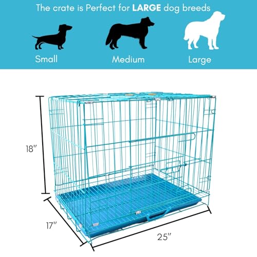 Image of RvPaws Metal Cage Iron And Plastic Cage With Removable Tray For Dogs And Rabbits - 24 Inch, Blue