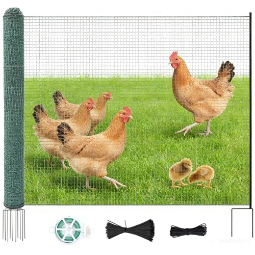 Non Electric Fence Netting 40 x100 Boundary Fence with Double Spiked Posts Portable Poultry Fencing for Dogs Chickens Ducks Turkeys in Backyard Garden Farm