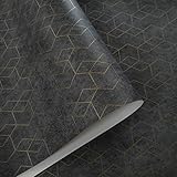 Semi-Gloss Sheen Dark Grey Wallpaper Copper Lines Non-Pasted Wall Paper Hexagonal Geometric Pattern