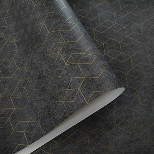 Semi-Gloss Sheen Dark Grey Wallpaper Copper Lines Non-Pasted Wall Paper Hexagonal Geometric Pattern Home Restaurant Bar Wall Decoration 20.8 In X 32.8 Ft=57 Sq.ft(Double Roll) 1 #TOP23