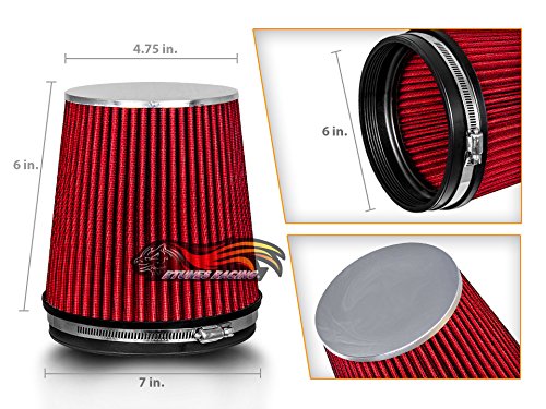 Red 6" 152 Mm Inlet Short Truck Cold Air Intake Cone Replacement Performance Washable Clamp-On Dry Air Filter (6" Tall) #TOP1