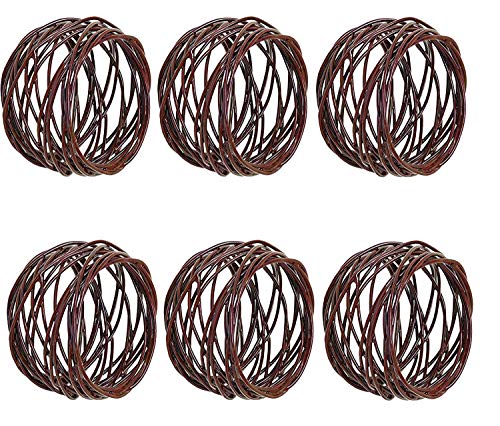 Image of SKAVIJ Handmade Twisted Wire Mesh Napkin Rings Holders Decor Dinner Party Wedding Thanksgiving Christmas Gathering (Brown 6pcs)