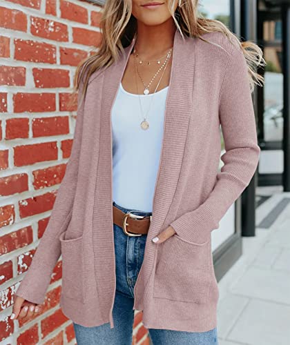 Merokeety ME32107CARDIGAN1-DUSTYPINK-M Women'S 2024 Fall Open Front Waffle Knit Cardigan Long Sleeve Cozy Knit Sweaters thumb #1