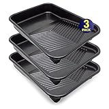 FoamPRO 309 9 inch Molded Plastic Paint Tray- 3 Pack, Black- Solvent-Proof Roller Trays w/Ladder Hook Legs- Durable Interior Exterior Home Painting Supplies & Tools for Paint Rollers & Roller Brushes