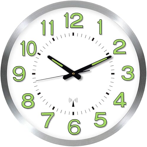 ZZenSmot Reloj de pared moderno y luminoso silencioso de 14 pulgadas para cocina, dormitorio, oficina, sala de estar, decoración, plata, 15.7 x 15.7