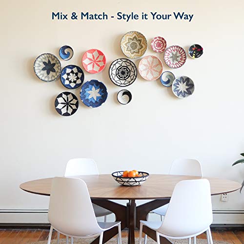 All Across Africa Expressions Collection - Small Hanging Woven Wall Basket Decor, Decorative Serving Or Fruit Basket, Food Safe, Handmade African Bowl, (Metallic Silver) #TOP2