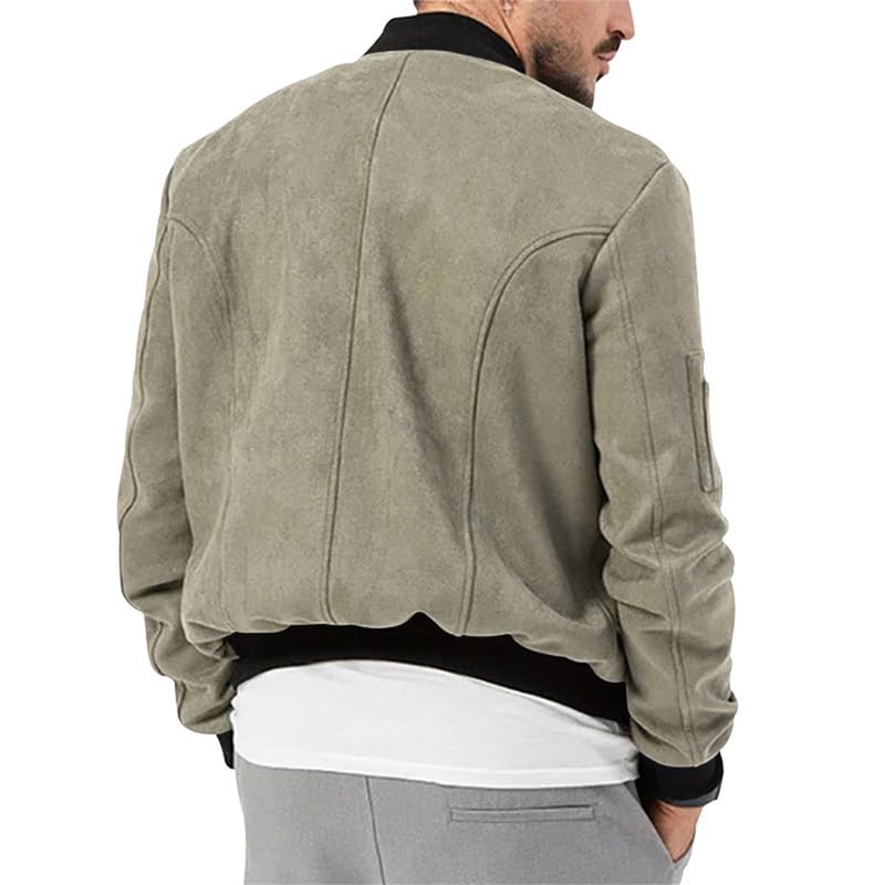 Image of Mens Faux Suede Bomber Jacket Varsity Jacket Windbreaker Vintage Casual Lightweight Leather Coats Jackets