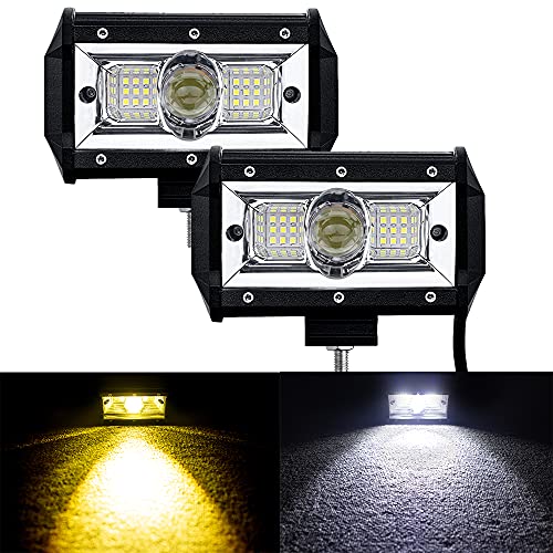 5” Pair LED Projecteur Pure blanc 6000K+3000K jaune 144W 14400LM 9-30V LED Barre OFF-ROAD Phare Travail Spot Lumineuse Flood Feux Antibrouillard Camion Tracteur SUV Bateau Harvester Cover