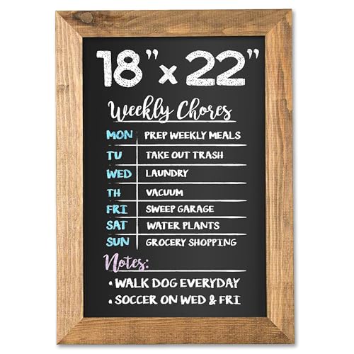 Ilyapa Rustic Wooden Magnetic Kitchen Chalkboard Sign - 18x22 Inch Brown Framed Wall Hanging Chalk Board for Farmhouse Decor, Wedding, Restaurant Menu
