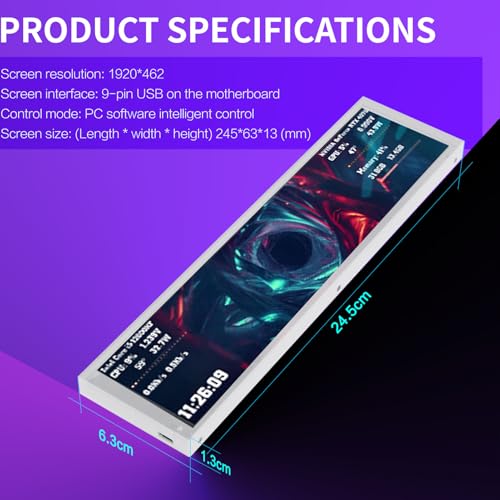 Image of 9.2 inch PC Sensor Panel, Secondary Display for CPU GPU Monitoring with Dynamic Video Themes, 1920x462 Resolution, Type C Powered for 10 /11 (White)