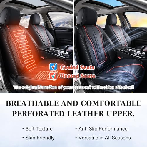 Image of Coverado Car Seat Covers for Front Seat, Leather Seat Covers for Cars, Front Seat Covers, Waterproof Car Seat Protectors Car Seat Cushions Universal for Most Vehicles, Black&Redline