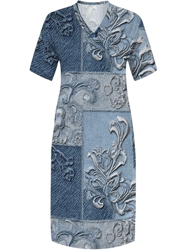 Image of SUZONANA Womens Plus Size 3D Denim-Print Fashion Maxi Dresses Casual Soft Tshirt Dress