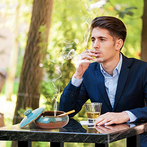 RONXS Ashtray, Outdoor Ash tray for Patio with Lid, Windproof Ashtrays for Cigarettes, Handmade Ceramic Ashtray for Home Office Indoor Decoration - Thumbnail 4