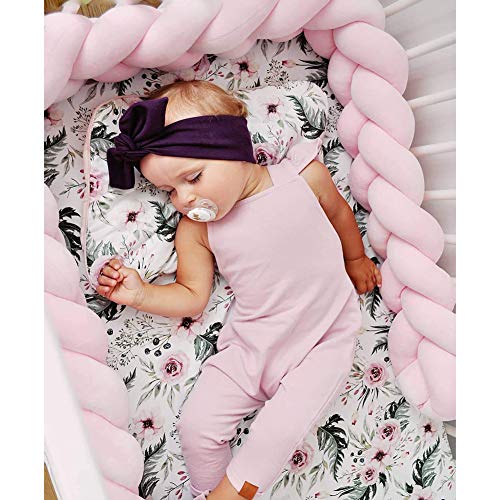 LFEWOX Baby Bettumrandung, 4M Nestchen Bettschlange Babybett Stoßstange Weben Kantenschutz Kopfschutz Dekoration für Krippe Kinderbett (Pink Weiß Grau),B,4M/157in