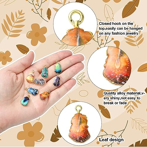Stiesy 30Pcs 10 Styles Enamel Leaf Charms Pendants Colorful Printed Leaves Charms Plant Dangle Charms for DIY Crafts Bracelet Jewelry Making - Image 3