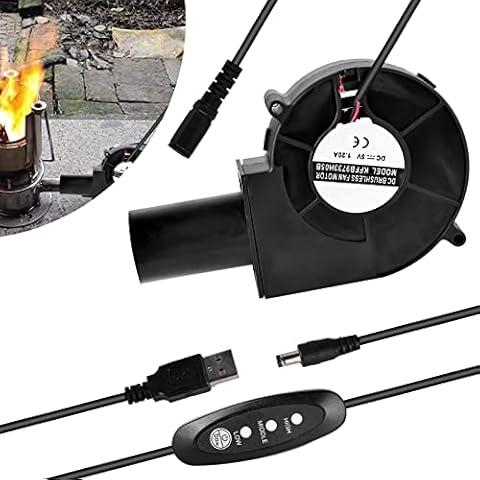 Sporgo Plug BBQ Fan 9733 Air Blower, 5V DC High Air Volume Turbo Blower Turbine Air Blower Fan for Picnic Camping Heating Equipment Barbecue Portable Electric BBQ Fan Cover