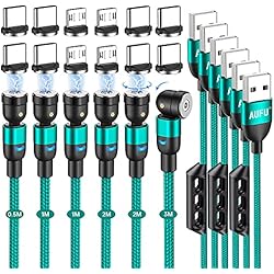 Cargador Magnetico Usb AUFU Cable de Carga Magnético Tipo C | 6 piezas: 1 x 0.5 m + 2 x 1 m + 2 x 2 m + 1 x 3 m | Giratorio 360° & 180° | Cargador Magnético USB Tipo C | Compatible con Smartphone | Color: Green