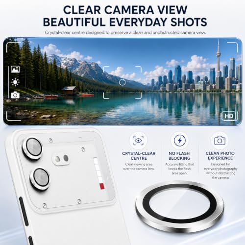 Image of FIRST MART Silver Camera Ring Guard Protector for Nothing Phone (4b) | Tempered Glass with Metal Alloy Rings, HD Clear, Scratch Resistant, Case-Friendly | Pack of 1