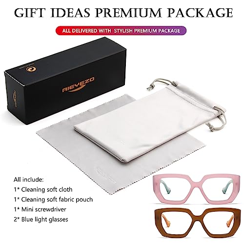 Image of AIEYEZO Thick Frame Blue Light Glasses Men Women, Fashion Square Computer Eyeglass Anti Eyestrain & Prevent Headache