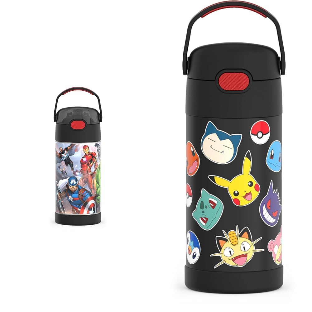 THERMOS 12 Ounce Avengers and Pok mon Kids Insulated Water Bottles with Straw