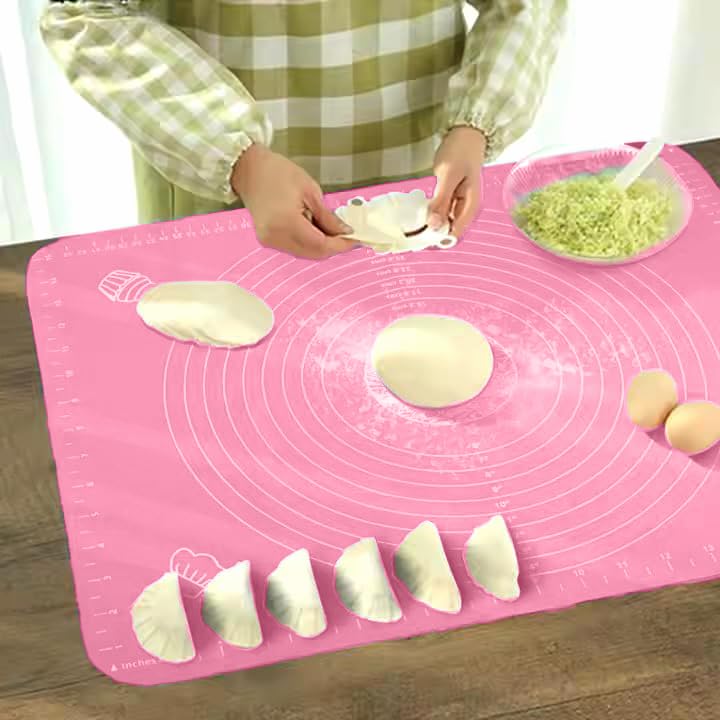 Image of LivingBasics 50x40 cm Silicone Roti Rolling Mat for Kitchen Non-Stick Chapati Dough Aata Kneading Mat with Measurement Guides /Food Grade Pad for Roti, Pizza, Paratha & Pastry (Pink, Pack of 2)