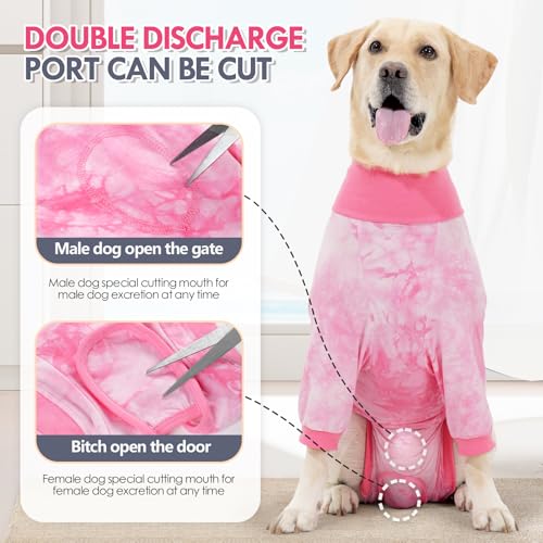 Image of Dog Surgical Recovery Suit Tie-Dye Pet Surgery Shirt for Male Female Dogs, Dogs Recovery Onesie Body Suit Shirt for Spay Neuter Abdominal Wounds Dog Cone E-Collar Alternative Prevent Licking, Pink XL