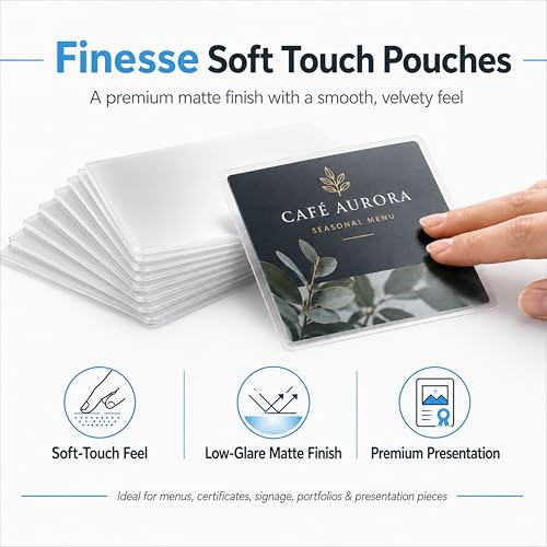 Image of Apache Letter Size Finesse Laminating Pouches, 5 Mil, 100 Pack, Satin Soft Touch Matte-like Finish, Holds 8.5x11 Inch Projects (9x11.5 inch Pouch Size), Thermal Laminator Laminating Sheets, Specialty Line