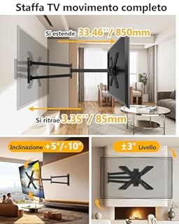 Supporto TV Parete Braccio Extra Lungo 850mm WHYFONE 180° Rotazione Supporto TV Monitor per LCD/LED da 32 a 75 Pollici, Braccio TVs Girevole Inclinazione Estensibile Fino a 50kg Max. VESA 600x400mm