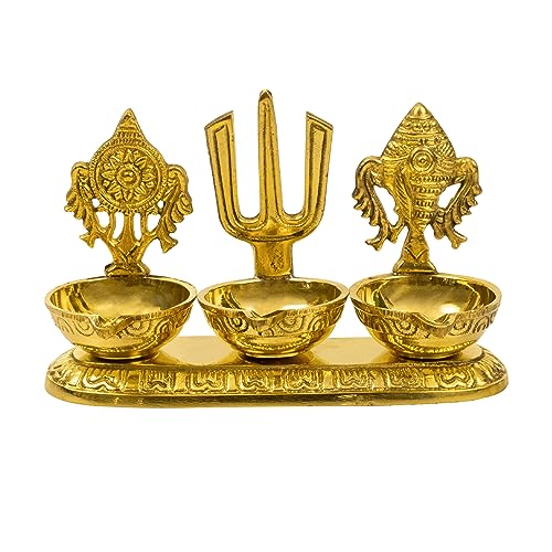 Putrika Traditional Brass Diya for Puja & Pooja Aarti | Arti Deepak Deepam Oil Lamp | Temple & Home Puja Articles - Namah 3 Kuber Diya