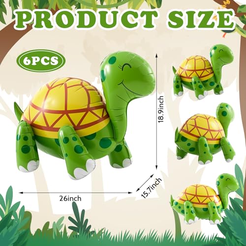 Image of 6 Pcs 4D Giant Turtle Balloon Walking Tortoise Inflatable Balloons Animal Standing Foil Balloons Birthday Party Supplies for Circus Forest Zoo Wildlife Theme Party Decorations