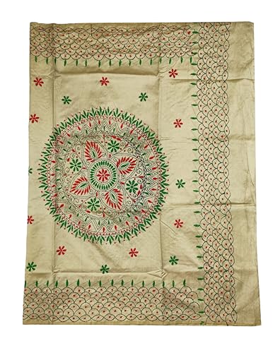 Image of SHRISTI CLOTHINGS Women's Hand Embroidered Cotton Silk Kantha Stitch Saree with Blouse Piece (SB420324 SWD59)