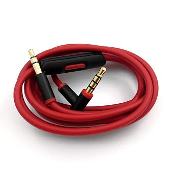cipher Replacement Audio Cable Cord Wire,Compatible with Beats Headphones Studio Solo Pro Detox Mixr Executive Pill with in Line Mic and Control (Black Red)