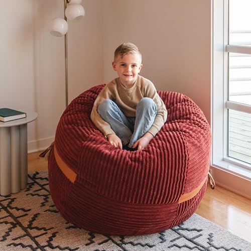Image of Big Joe Fuf 4Ft Foam Bean Bag Chair with Removable Cover for Kids, Teens, Deep Terracotta Corded Plush, Soft Polyester, 4 Foot Large Reading and Gaming Seat
