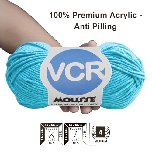 Image of VCR 4ply Cyan Yarn, 100 Grams Hank, 190 Meters Length, Acrylic Ball for Crochet and Knitting, Soft Crosia Threads, Pack of 1 Yarn, Suitable for DIY Crafts