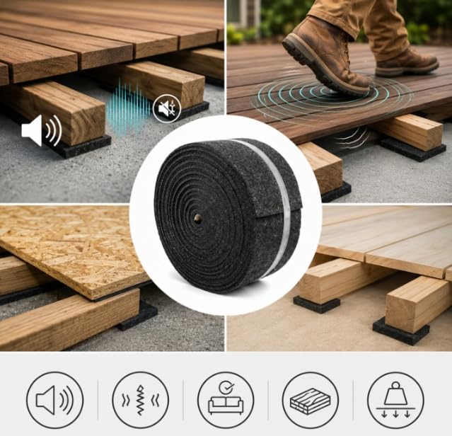 Rollo de Goma Antivibración 10 m x 100 mm x 6 mm para Terraza y Rastreles