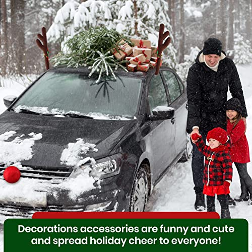 Car Reindeer Antlers Nose, 3 Pcs Reindeer Car Antlers And Nose - Easy To Install And Remove Reindeer Car Kit, Reindeer Ears For Car And Reindeer Antlers For Car - Fun Christmas Car Decoration Exterior #TOP3