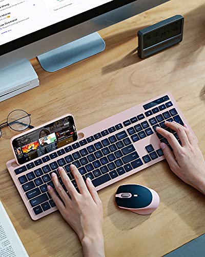 Wireless Keyboard And Mouse Combo - Keyboard With Phone Holder, Vivefox 2.4Ghz Silent Usb Wireless Keyboard Mouse Combo, Full-Size Keyboard And Mouse For Computer, Desktop And Laptop (Pink) #TOP6