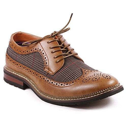 Metrocharm MET525-6 Men's Tweed Perforated Wing Tip Lace Up Oxford Dress Shoes